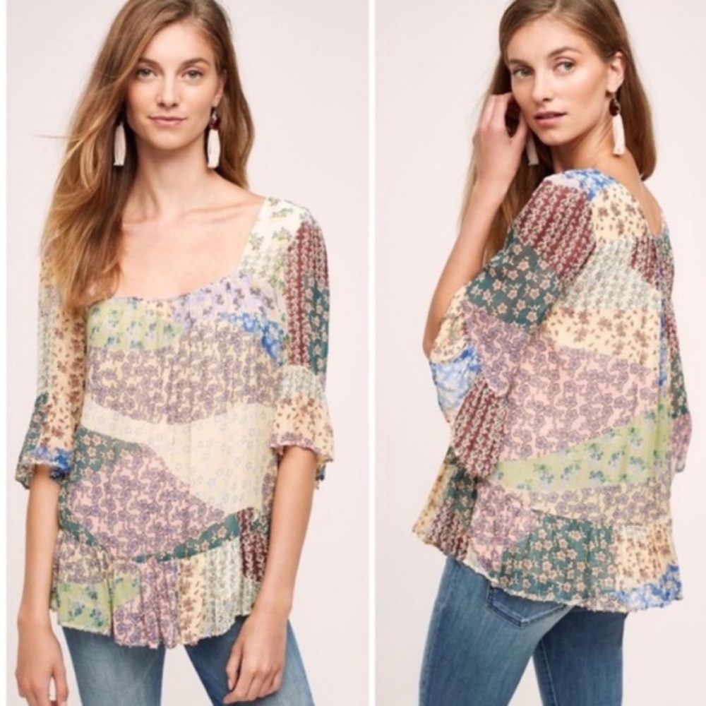 Anthropologie Floreat Patchwork Print Blouse